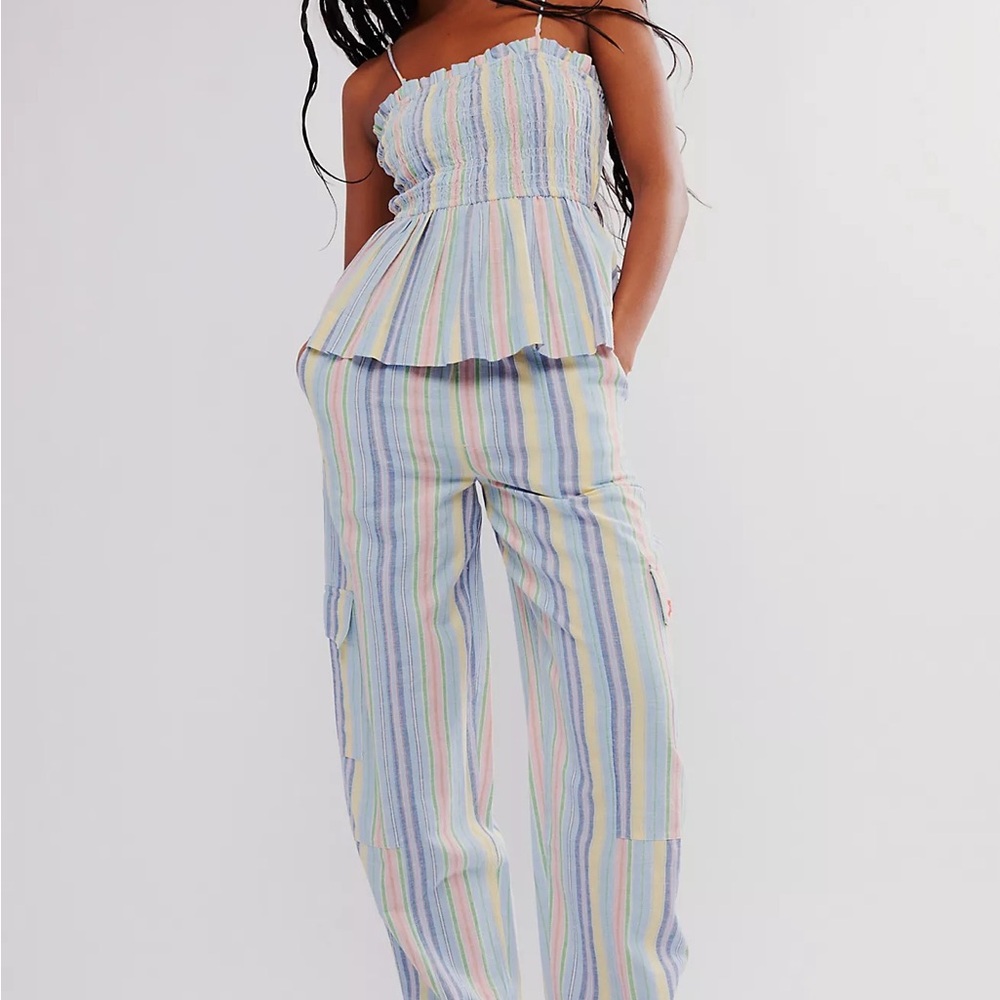 Damson Madder Pastel Striped Hope Sicily SET Shirred Top and Cargo Trousers UK18